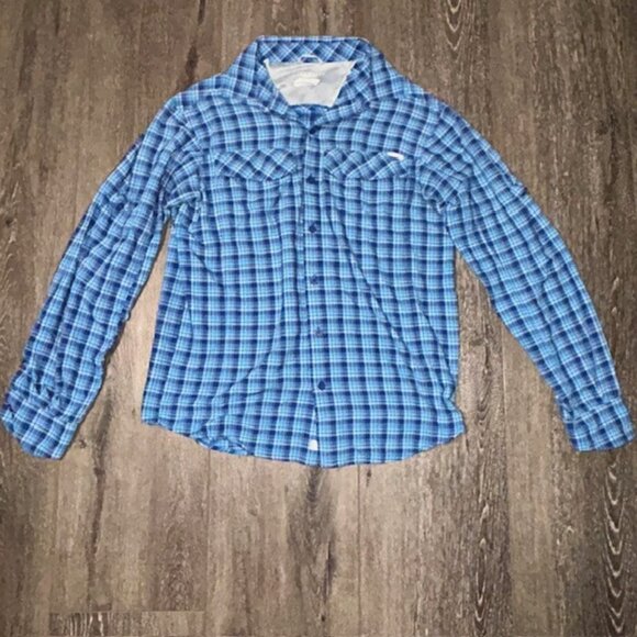 Columbia Blue Button Up Shirt Mens Small Plaid Long Sleeve Fishing Omni-Shade - Picture 1 of 5